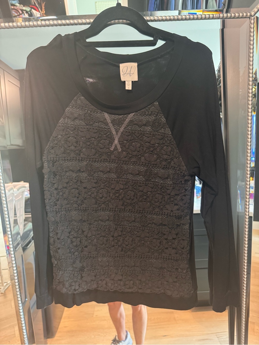 W by Worth Black Lace-Front Long Sleeve Top